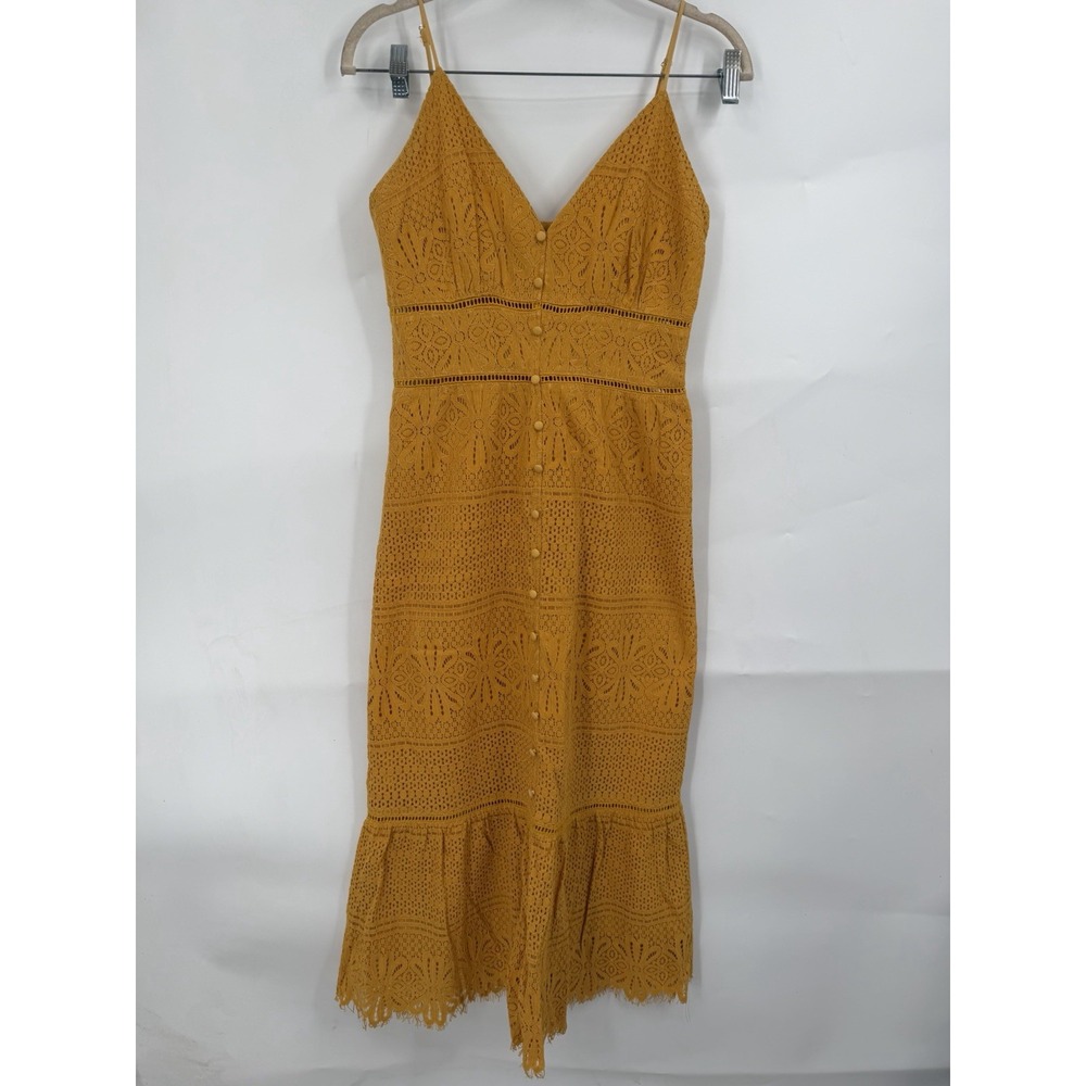 Lulus Robyn Yellow Lace Midi Dress Women S Cottage Fairy Whimsical Granolagirl